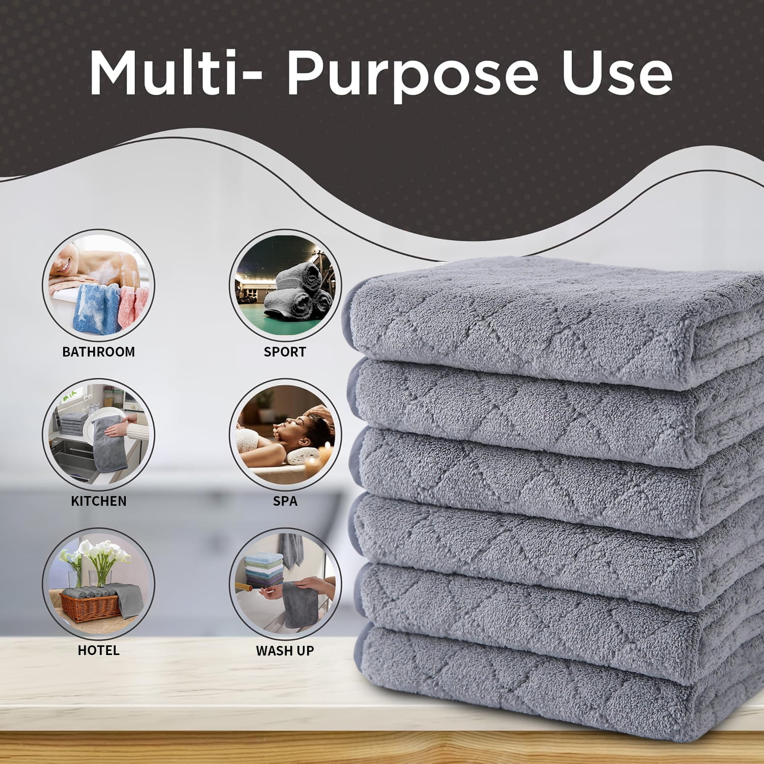 Beartech Microfiber Washcloths 24 Pack,13"x13" Quick Dry Ultra Soft and Highly Absorbent Washcloths for Bathroom,Kitchen Dish Towels -Dark Gray