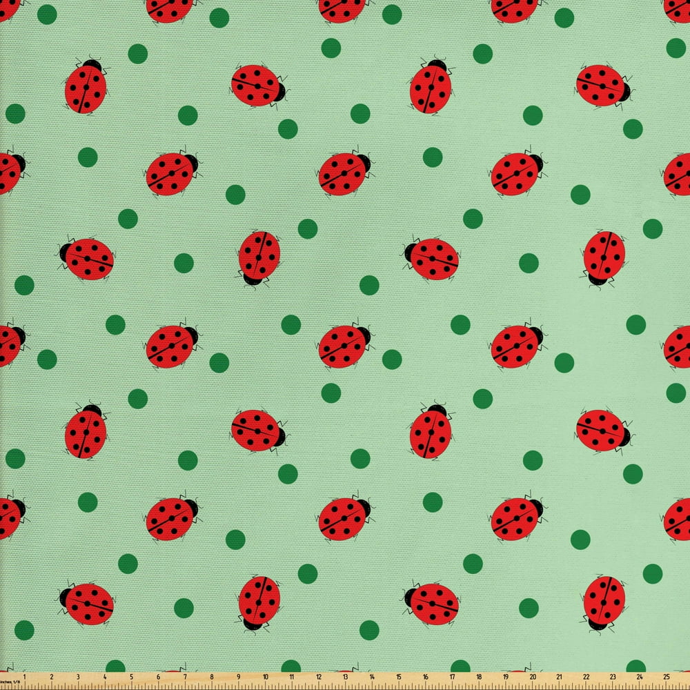 Ladybugs Fabric by The Yard, Traditional Polka Dots Background Abstract