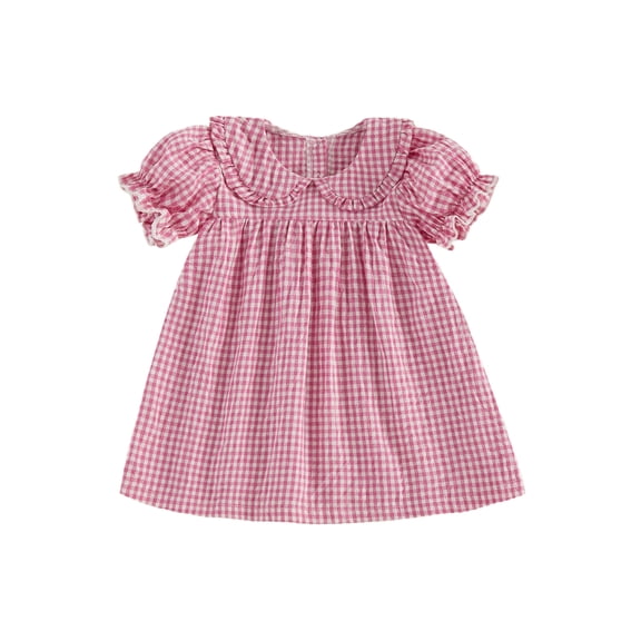 RUINIXCW Toddler Baby Girl Summer Gingham Plaid Dress Cute Puff Short Sleeve Doll Collar Ruffled Casual A-line Dress Clothes 6 Months to 4 Years