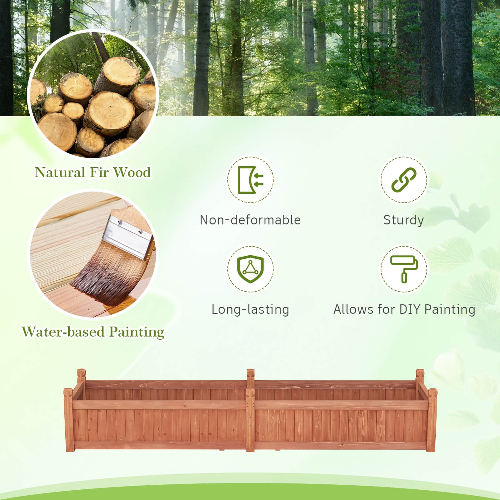 Costway Wooden Raised Garden Bed Outdoor Rectangular Planter Box with Drainage Holes Brown