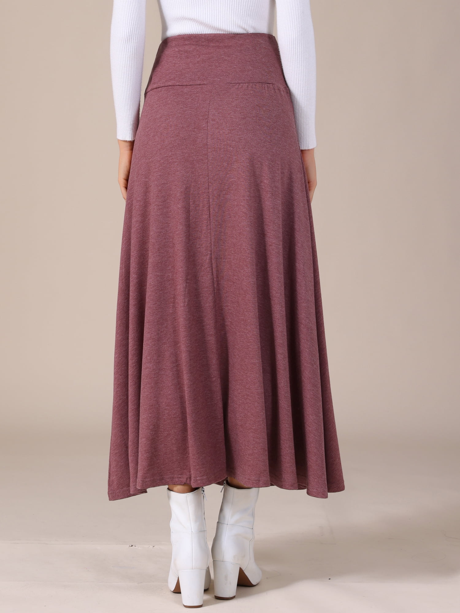 DARING DIVA Women's Foldable High Waist Flowy Flare Maxi Skirts M Burgundy