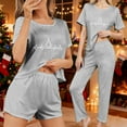 thumbnail image 2 of asdoklhq Christmas Pajamas for Women 3PCS Women's Home Casual Pants Short Sleeves Tops and Shorts Pajamas Set Gray 2X, 2 of 8