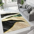 thumbnail image 2 of Black Gold Geometric Marble Texture Area Rug, Emerald Green Irregular Stripe Art Living Room Rug, Machine Washable Breathable Durable Carpet For Room Sofa Bedroom Home Decor 5'3" x 6'7", 2 of 7