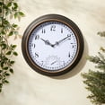 Farmlyn Creek Outdoor Clock and Temperature Gauge Thermometer for Patios, Pools (Black, 12 in