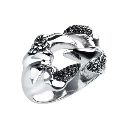 Sterling Silver Biker Ring with Snake Fangs
