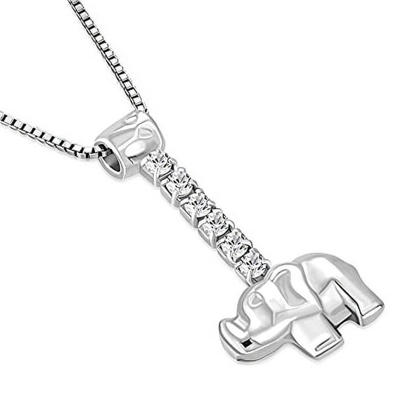 925 Sterling Silver Elephant Pendant Necklace Cubic Zirconia