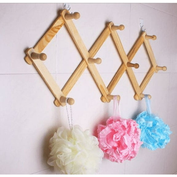 MODANU 2 Pack Expandable Coat Rack Hat Hangers for Wall, Accordion Wall Hangers, Wooden Hat Rack Wall Mounted, Hat Hooks for Keys, Hat, Coats, Umbrella,10 Peg Hooks