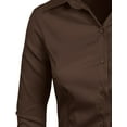 thumbnail image 4 of J. METHOD Women's Button Down Shirt 3/4 Sleeve Roll Up Stretch Collar Office Work Formal Casual Basic Blouse Top NEWT01 Brown XL, 4 of 6