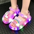 thumbnail image 6 of Girls Cute Unicorn Rainbow LED Light Up Jelly Sandals, Adjustable Ankle Strap Non Slip Kids Water Beach Shoes, Step Activated Glowing Summer Outdoor Walking Sandals 4-9Y, 6 of 7