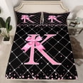 thumbnail image 2 of Manfei Pink Monogrammed K Twin Sheet Sets, Kawaii Princess Ribbon Bow Twin Fitted Sheet, Teens Girls Kids Flat Sheet, Ultra Soft Home Decor, 3 Pieces, 2 of 7