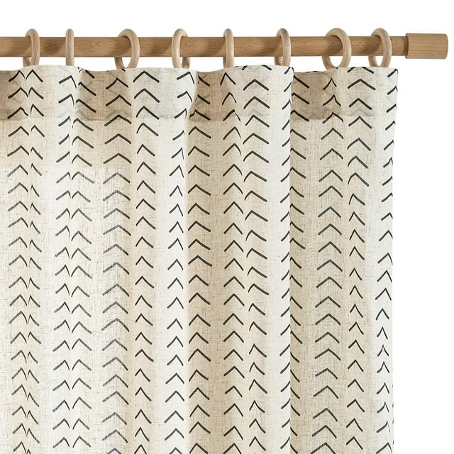 jinchan Rideaux Boho en Lin pour Salon, Voilages Semi-Transparents pour Chambre, 84 Pouces de Long, Rideaux de Style Ferme à Motif Chevrons,