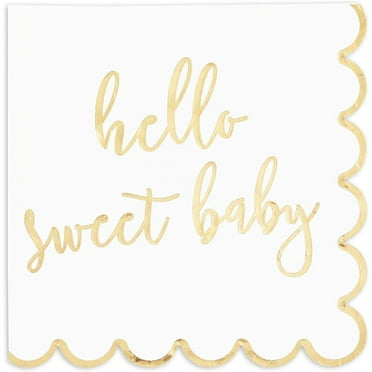50 Pack Scalloped Hello Sweet Baby Napkins for Baby Shower Decorations (6.3 In)