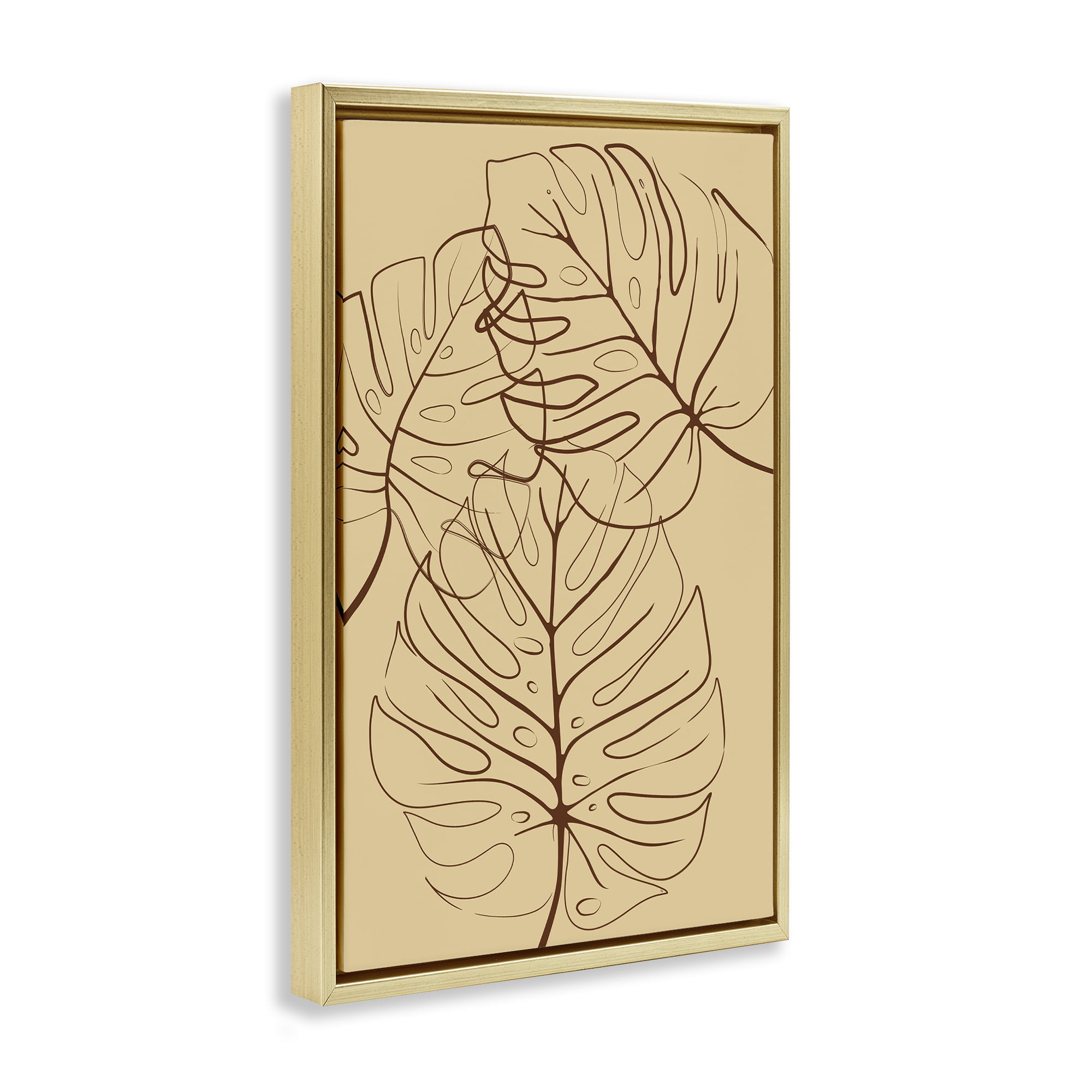 Stupell Industries Autumn Monstera Leaf Contour Gold Framed Floater Canvas Wall Art, design by Martina Pavlova
