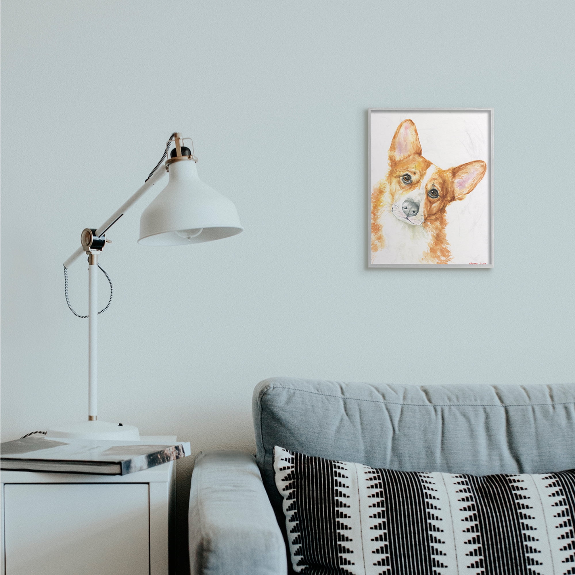 Stupell Industries Curious Corgi Dog Portrait Soft Brown Watercolor Grey Framed, 11 x 14, Design by George Dyachenko