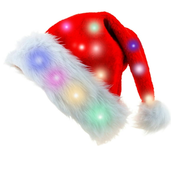 Pisexur Santa Hat, Light Up Christmas Hat, Santa Hat With LED Lights, Flashing Santa Hat For Adults & Kids Christmas Gifts,Plush Santa Hat,Christmas Hat Xmas Holiday