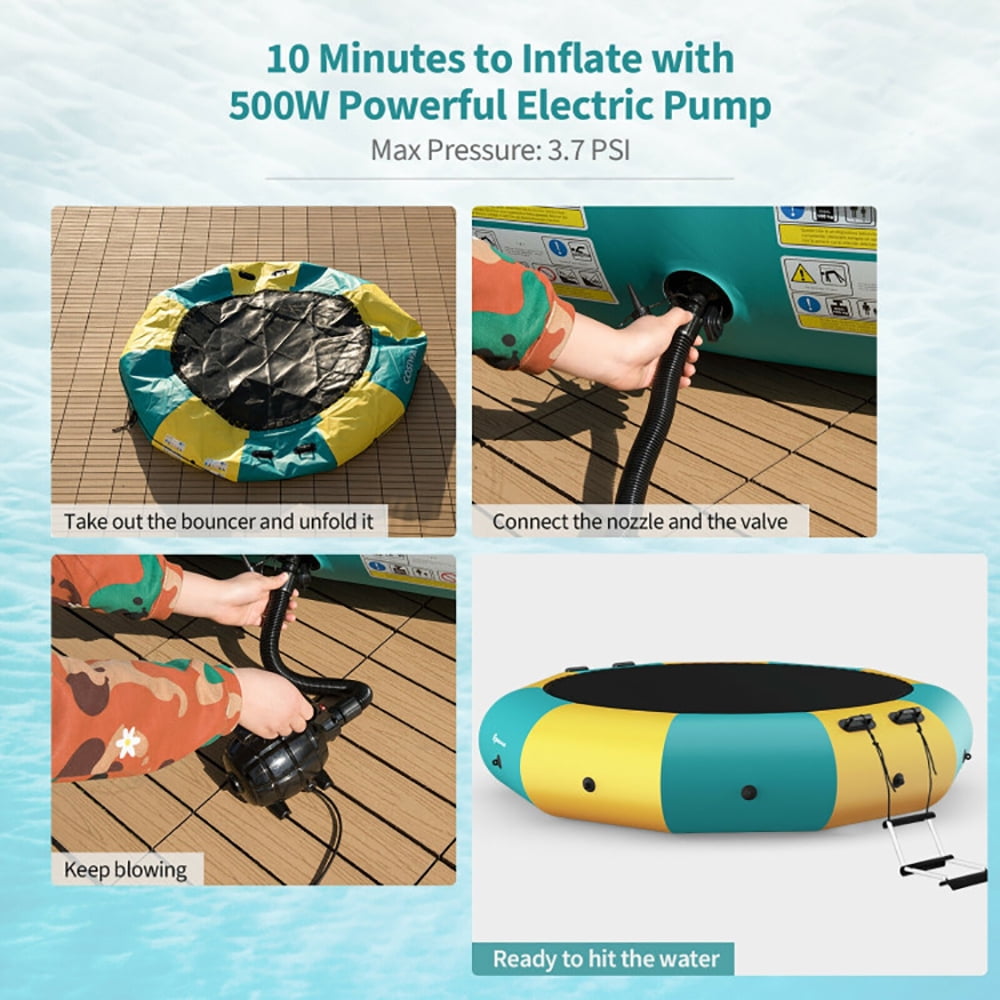 Aimee Lii 10 Feet Inflatable Splash Padded Water Bouncer Trampoline, Backyard Kids Trampoline, Yellow