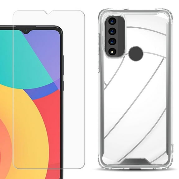 Shockproof Bumper Phone Case for TCL 20 XE, with Tempered Glass Screen Protector, by OneToughShield ® - Volleyball