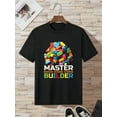 thumbnail image 1 of Men'S "Master Builder" Graphic T-Shirt - Cotton, Casual Crew Neck, Summer Top with Colorful Building Block Design, Casual Summer Wear | Playful Print | Comfortable Fit, PLUS SIZE, 1 of 6