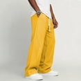 thumbnail image 4 of Domuza Pants for Men Casual Loose Hemp Drawstring Elastic Waist Trousers Lightweight Wide Leg Linen Pant with Pocket Yellow 2XL, 4 of 6