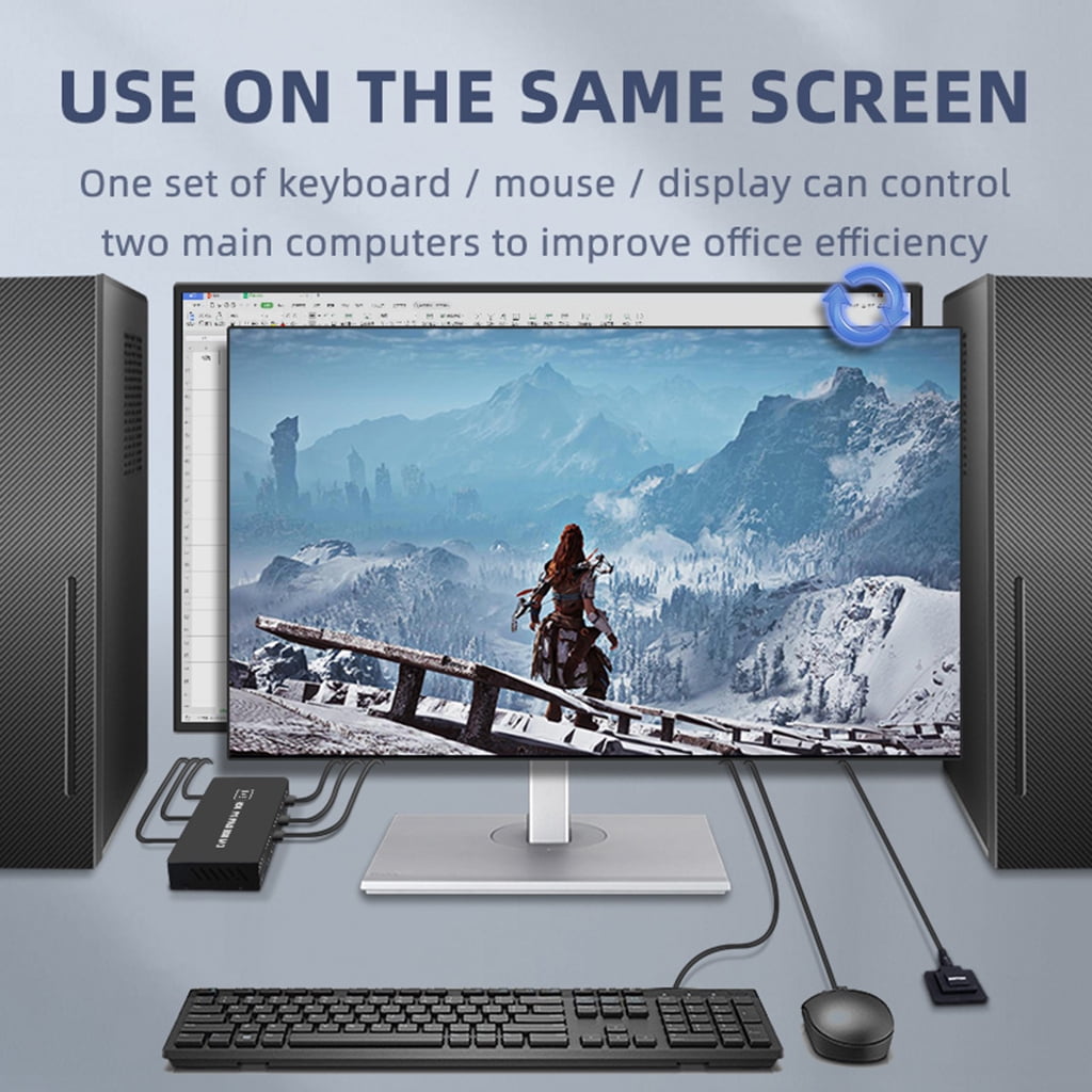 WINDLAND DVI KVM Switch 2-port DVI Screen Splitter 2 In 1 Out Adapter for Keyboard and Mouse Printer Computer Shared Switcher Hub