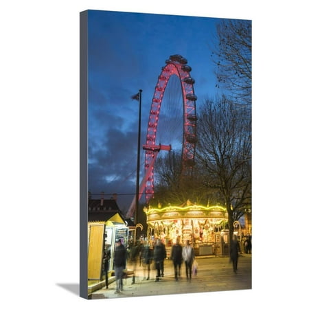 Christmas Markets London Eye Christmas Market in Jubilee Gardens, with the London Eye at Night, South Bank, London, England Stretched Canvas Print Wall Art By Matthew Williams-Ellis ()
