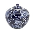 thumbnail image 4 of Dark Blue Lotus Flower Ceramic Chinoiserie Ginger Jar 8", 4 of 6