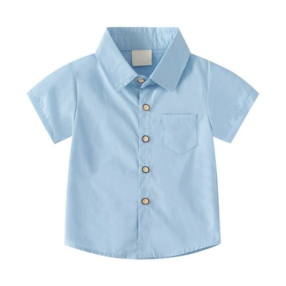 LNMQLPDBS Boys Dress Shirt Toddlers Short Sleeve Solid Color Tops Turn Down Collar Button Up Shirt withPockets for 2 to 8 Years Old Multi Color Optional Sky Blue 3-4 Years