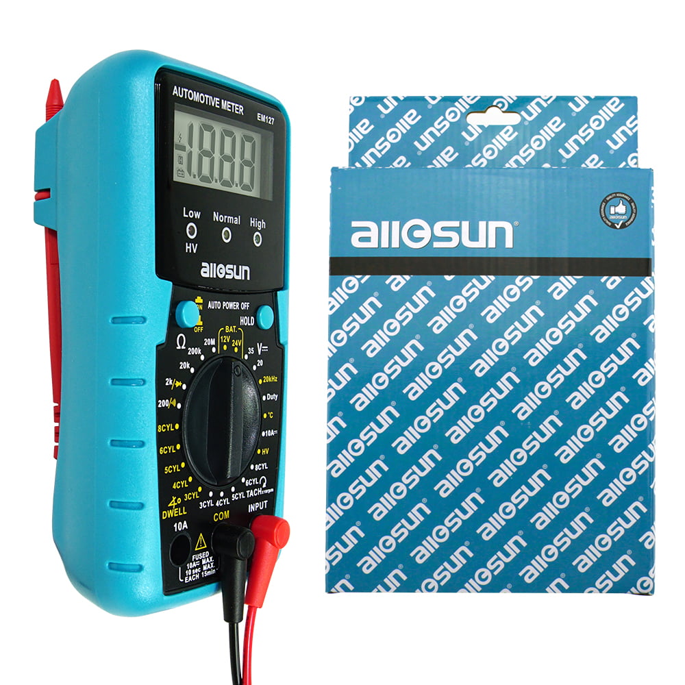allsun Automotive Multimeter DMM DC Volt Ohm Temp Frequency Diode and Continuity Tester Automotive Diagnosis Tester Test RPM Dwell Angle 