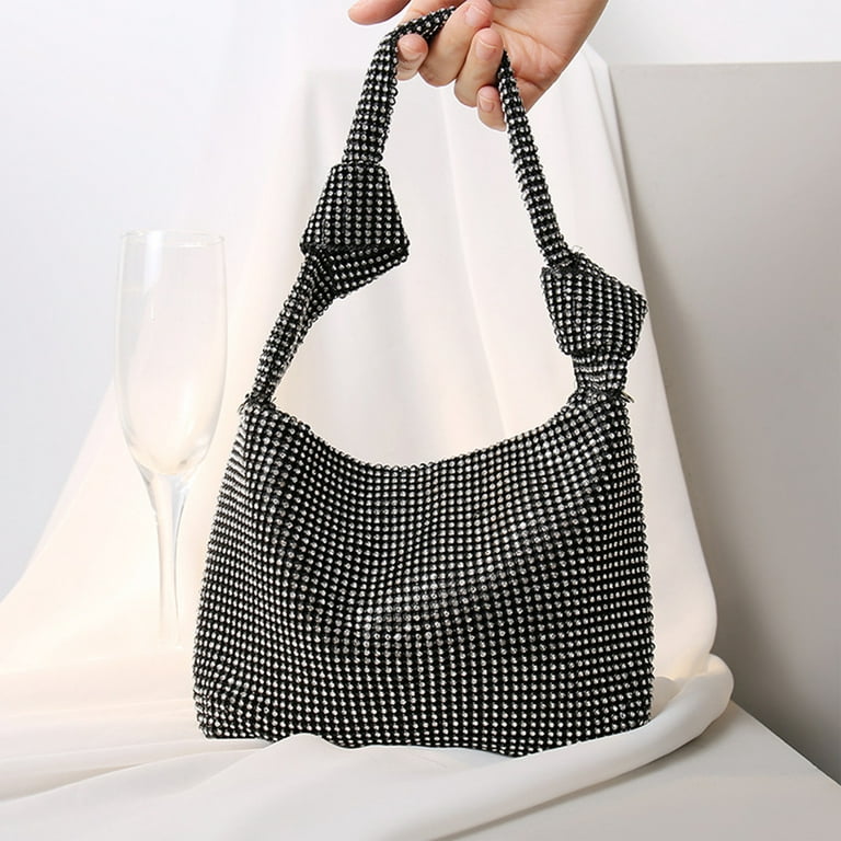 Handle Rhinestones Crystal Shoulder Bag Luxury Designer Purses and Handbag  Femme Evening Clutch Bag,Black
