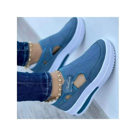 

Zodanni Lady Casual Shoes Platform Sandals Slip On Sneakers Women Summer Breathable Wedge Blue 9