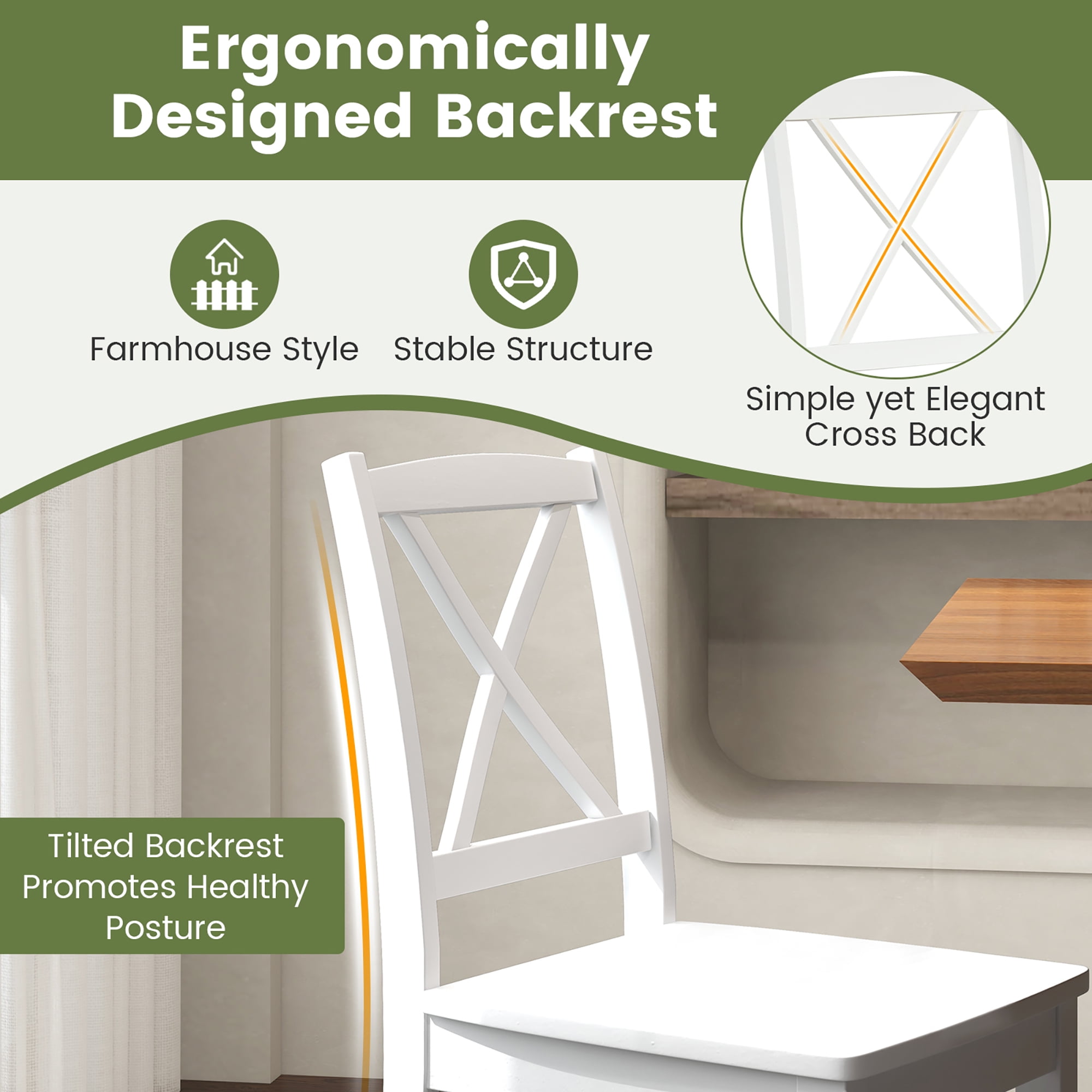 Gymax Dining Chair Set of 4 Kitchen Side Chairs w/ Rubber Wood Legs & Cross Back White