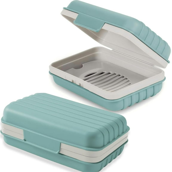 BTideas Travel Soap Case with Lid,2 pack Bar Soap Holder Dish for Camping, Travel, Gym(Blue)