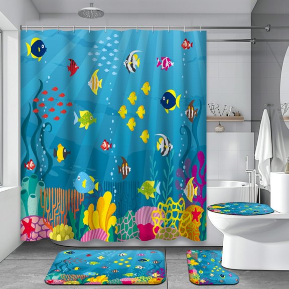 4 Pcs Mandala Bathroom Shower Curtain Sets with Rugs, Geometric Bathroom Sets with Shower Curtain and Rugs, Gold Black Antique Greek Key Bathroom Decor Sets with Mats and Towels