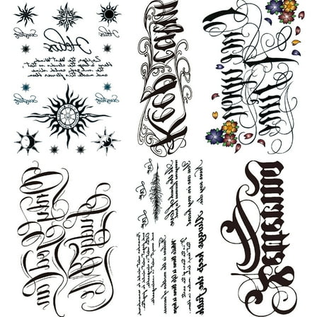 Eglish Tattoos,6-Sheet Fake Letter Temorary Tattoo Stickers