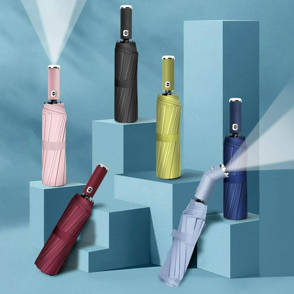 VBODN Automatic Open Folding Rain Umbrella,Umbrellas for Rain Windproof,Fully Automatic Led Lighting Umbrella Three-folding Household Tools Rain Gear Supplies