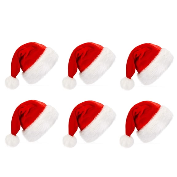 6 PCS Christmas Hat, Santa Hat, Unisex Velvet Comfort Christmas Hats Extra Thicken Classic Fur for Christmas New Year Festive Holiday Party Supplies