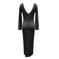 thumbnail image 5 of JIAYUE Women's Swimsuit Cover-Ups Autumn Winter Beach Solid Color V Neck Long Sleeve Sexy Open Back Knitted Hollow Out Ankle Length Swimwear Cover Up Dresses, 5 of 5