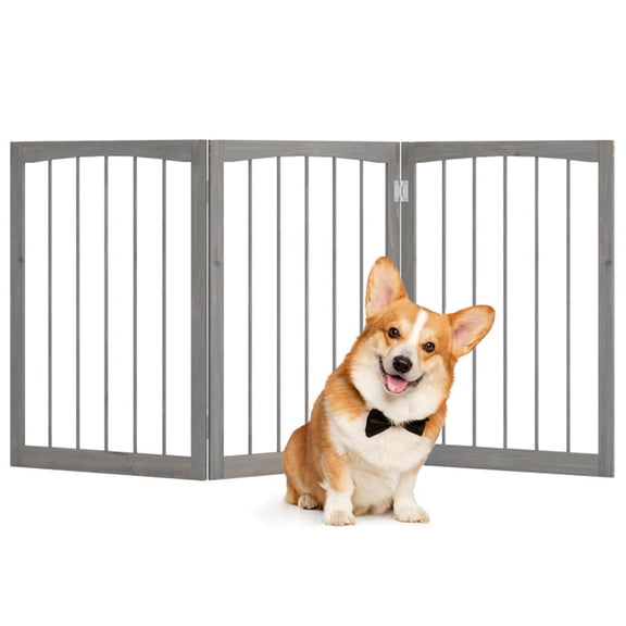 ZephyPaws Pet Gate - 3-Panel Indoor Foldable Dog Fence for Stairs, Hallways, or Doorways  , Freestanding Pet Gate, Puppy Safety Fence,Gray