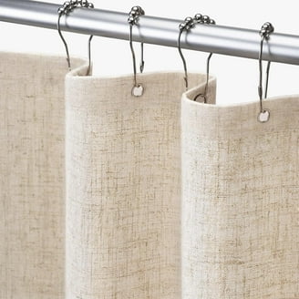 Chyhomenyc Boho Shower Curtain Set - 72x78 Inch Faux Linen Textured, Beige Farmhouse Bathroom Decor With 12 Hooks