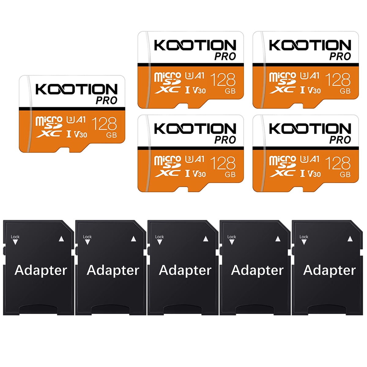 KOOTION 5 Pack 128 GB Micro SD Card U3 TF Card MicroSD Card High Speed Full HD 4K Memory Card for Phone Table Camera