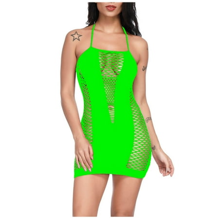 Cyber 2023 Monday Deals 2023 Floleo Clearance Sexy Womens Lingerie Fishnet Seamless Mesh Netting Chemise Hollow Out Perspective Babydoll Dress Sleepwear Nightwear Nightdress Deals