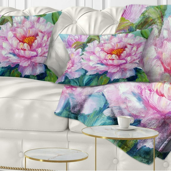 Designart Pink Peonies - Floral Throw Pillow - 12x20