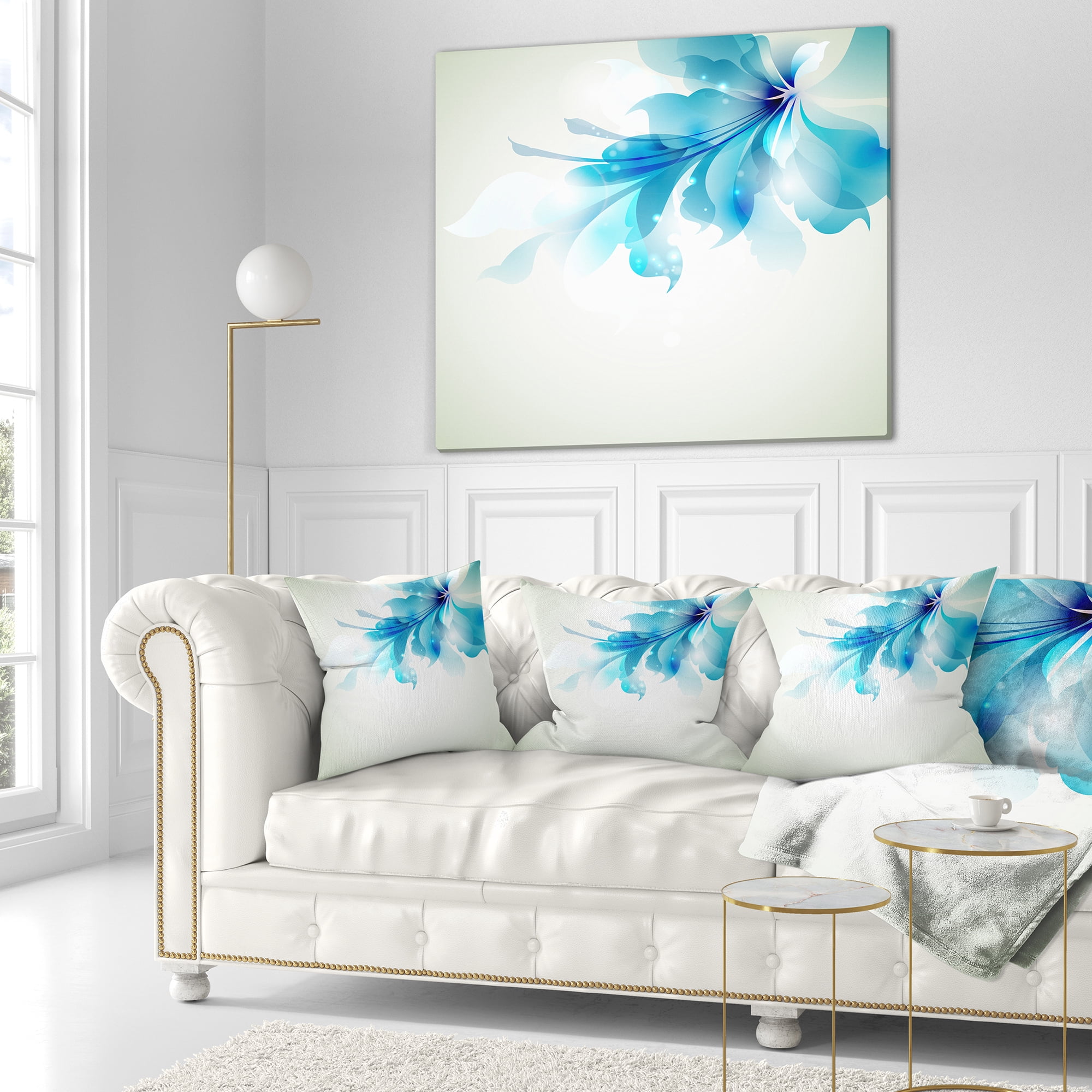 Designart Tender Blue Abstract Flowers - Floral Throw Pillow - 16x16