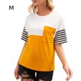 thumbnail image 1 of Qarigey Camisa de manga corta con cuello y estampado de rayas para mujer Prendas para la parte del cuerpo Amarillo M, 1 of 1