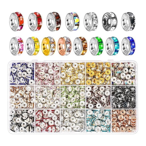 Sparkling Rondelle Spacer Beads 600/720/900Pcs 8mm Rhinestones Spacer Flat Round Beads for Bracelets Jewelry Making