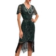 thumbnail image 4 of Coat for Women 1920s Flapper Party Dress Set with Knee Length Sequined Dress and Tassels Hem Accessories, 4 of 7