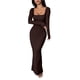 thumbnail image 1 of Vestido Informal de Larga para Mujer, con Escote Cuadrado, Suave, Ajustado, para y Otoño. Marrón Oscuro L, 1 of 8