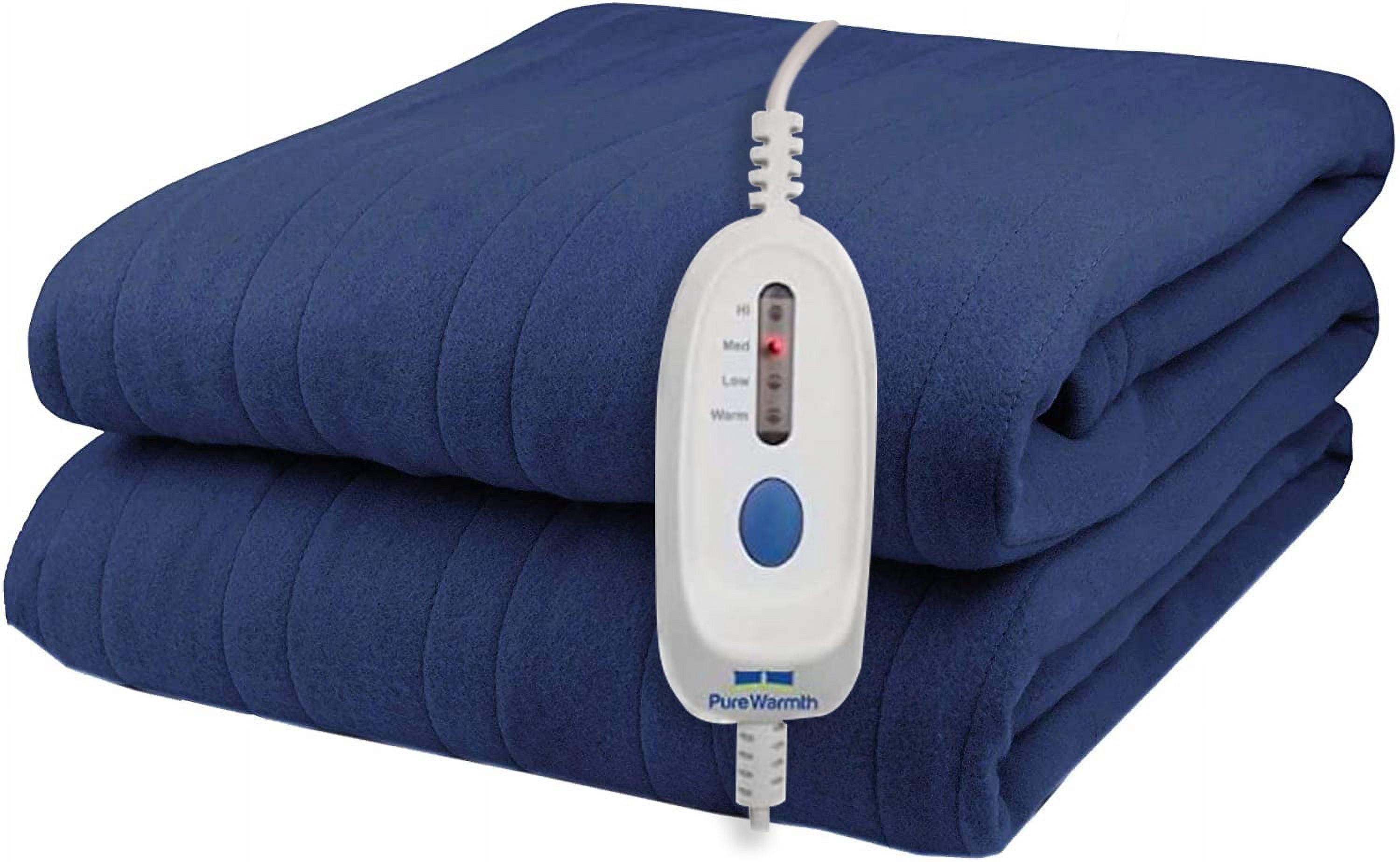 Pure Warmth Polar Fleece Electric Heated Warming 50x60 Throw Blanket Navy Blue