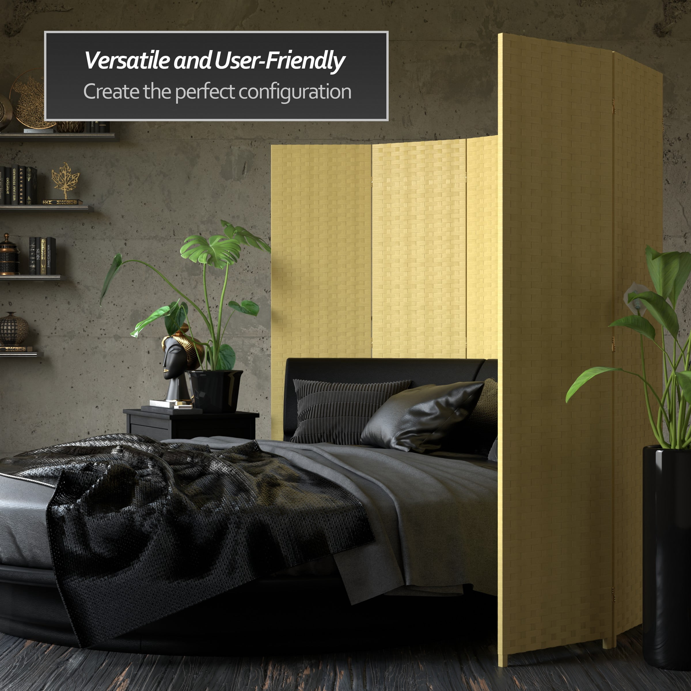 Oriental Furniture 6 ft. Tall Woven Fiber Room Divider - 6 Panel - Dark Beige