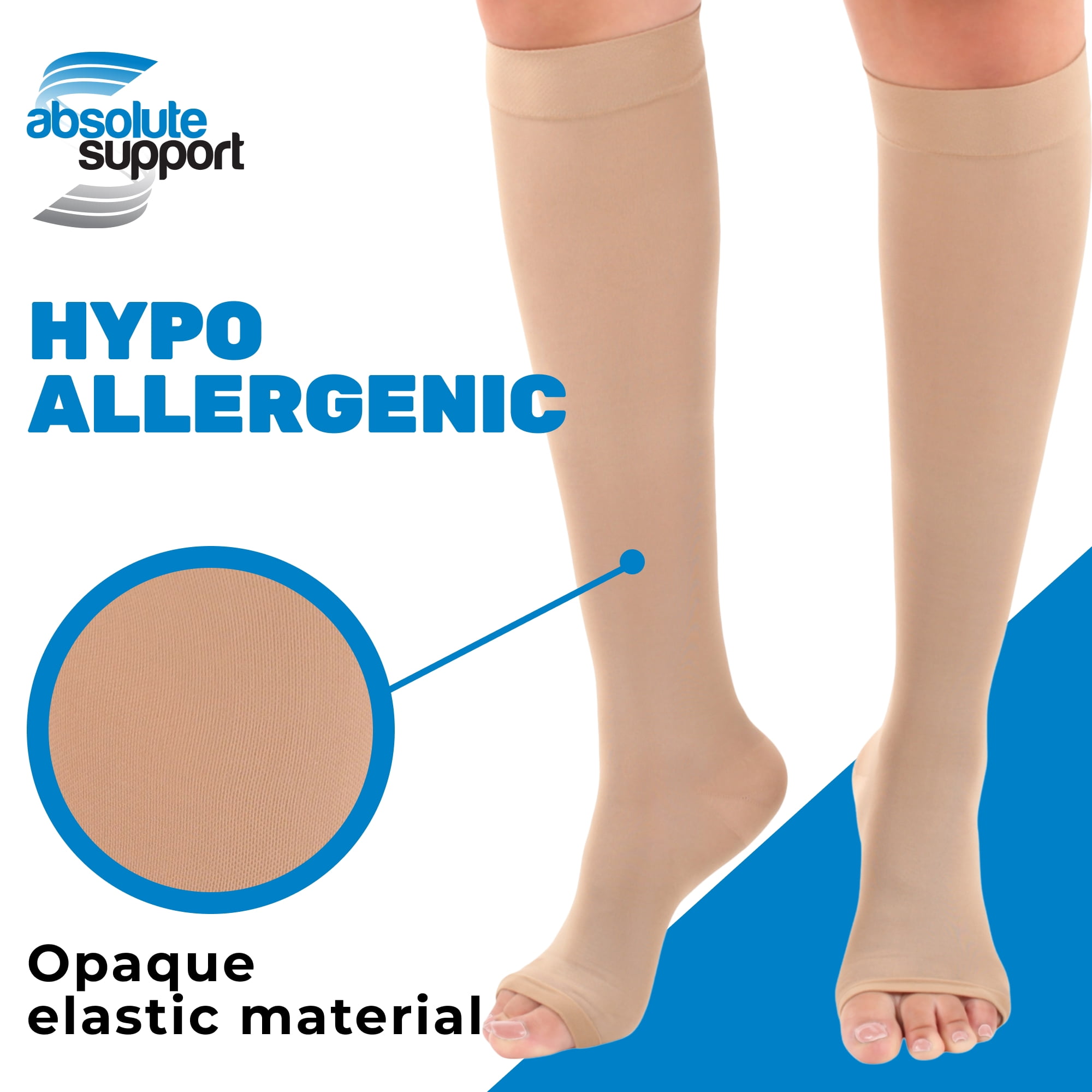Made in USA - Unisex Open Toe Compression Stockings 20-30mmHg - Beige, Medium